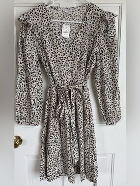 J.Crew Leopard Print Ruffle Sleeve Mini Dress Tie Waist Medium NWT